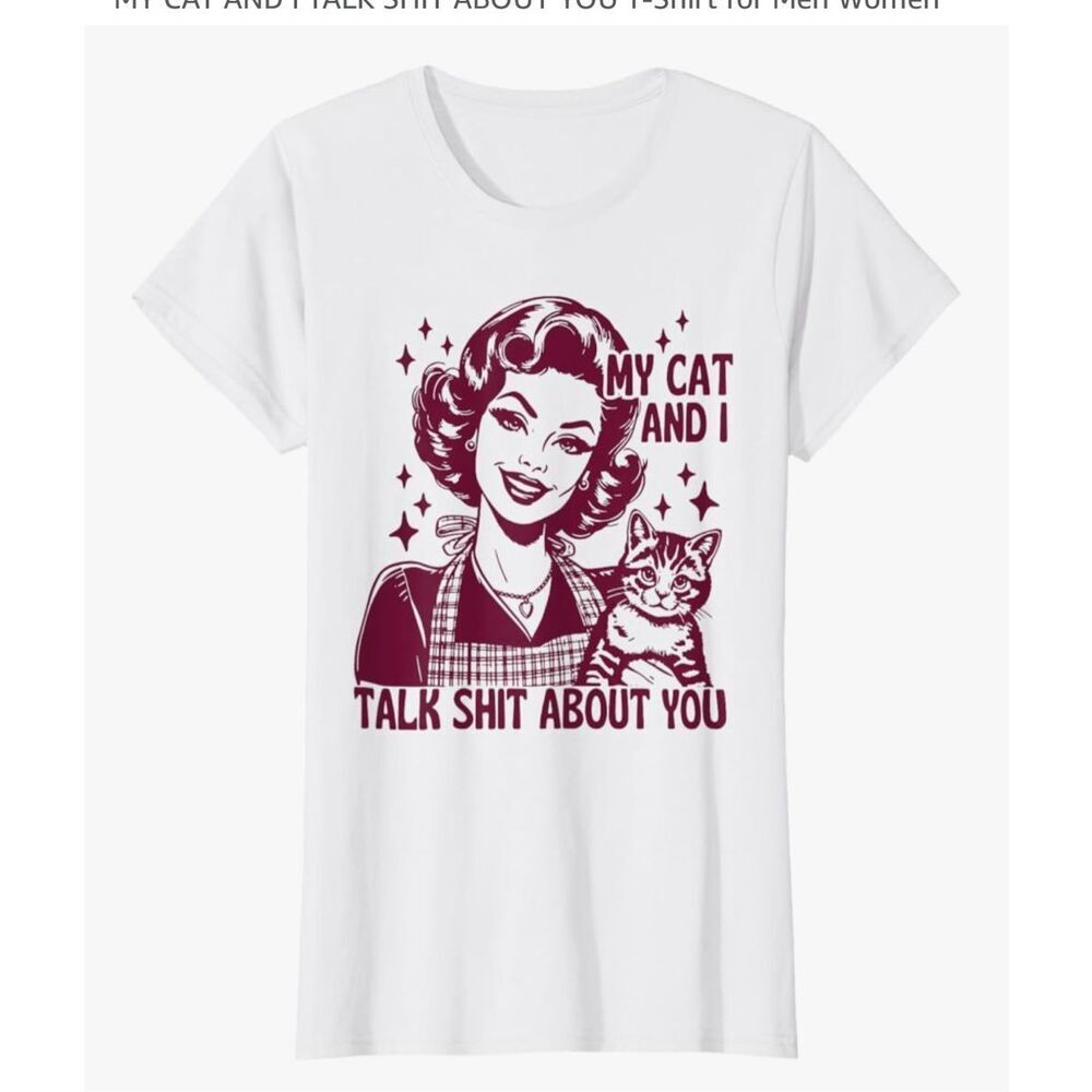 NWOT Port & Company Ring Spun Fan Favorite My Cat & I Graphic Tee White Small